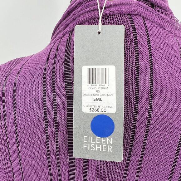 New Eileen‎ Fisher Draped Front Cardigan Cotton Purple Lilac  Small - Picture 5 of 6
